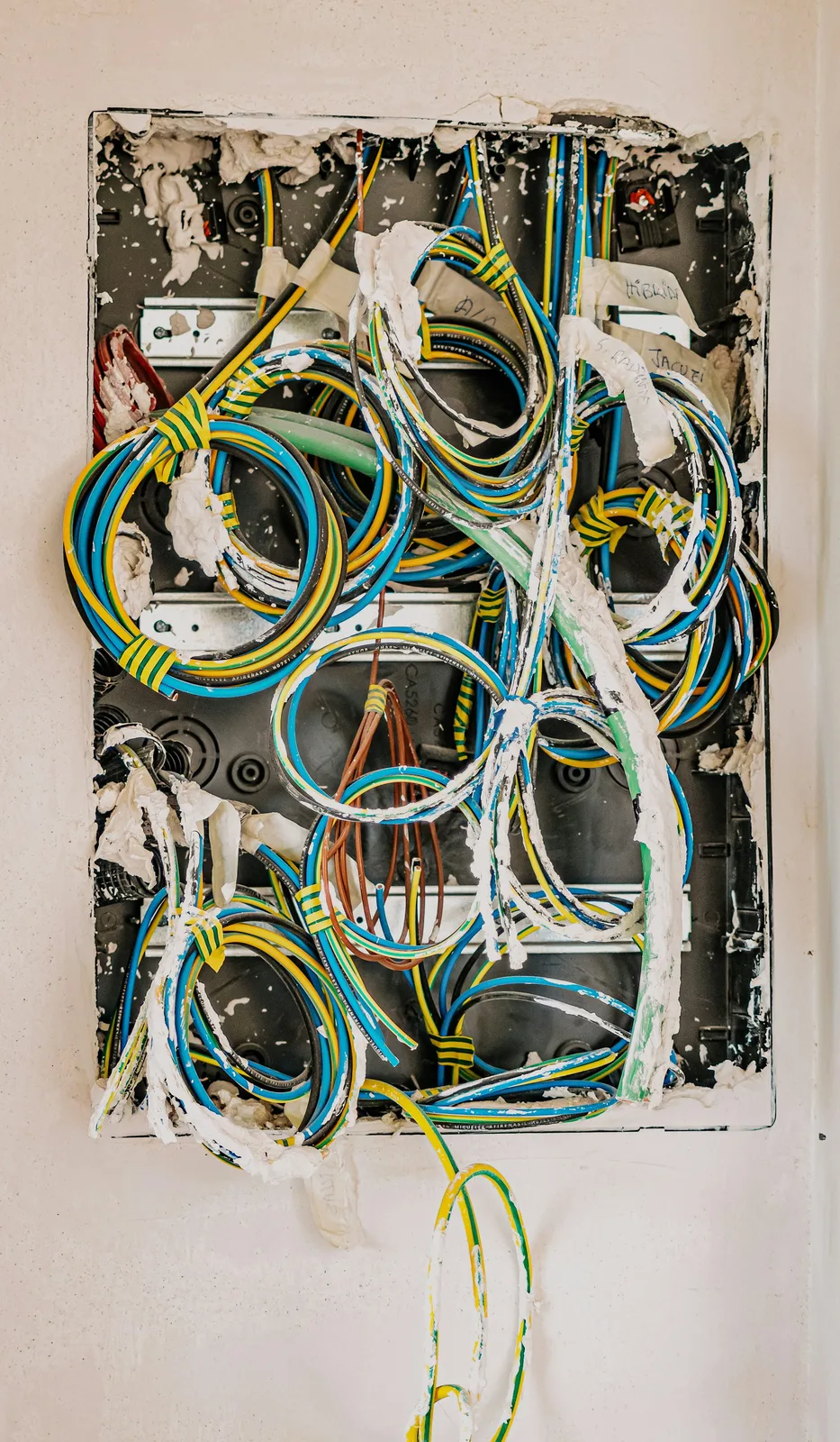 Stara puszka instalacyjna z przewodami przygotowana do modernizacji